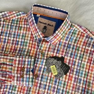 Luchiano Visconti Casual Shirt Mens Large RAINBOW Abstract Print 33% Modal NWT